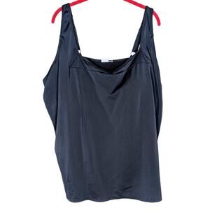 Roaman's Swim Women's Tankini Swimsuit Top Size 34W Black Padded Bra